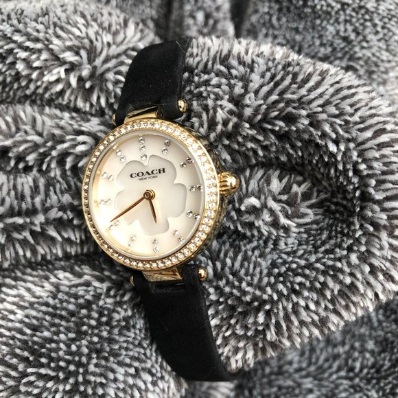 COACH Park Petite Watch Gold Stainless Steel Black Suede Strap Buckle Adjustable main image 4